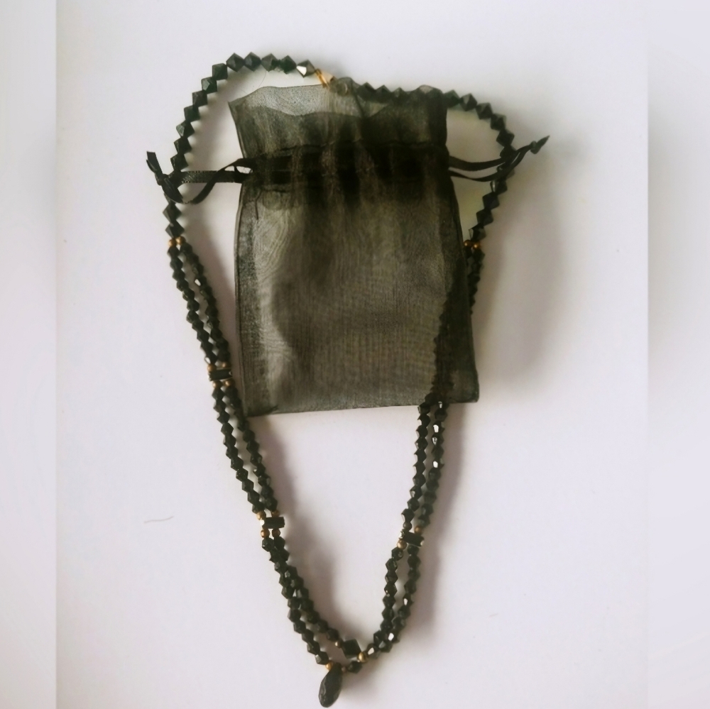 BOGO FREE! Jet Black Crystal Beaded Necklace | Handmade - Picture 1 of 5